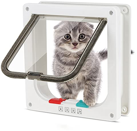 Katzenklappe, Greensen Katzen Freilauftür mit Tunnel, Weiß (20 x 19 cm)