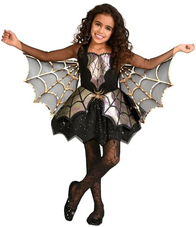 amscan - Kinderkostüm schimmernde Spinne, Kleid mit angehängten Flügeln, Karneval, Mottoparty, Halloween