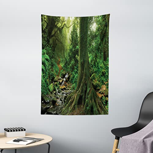 ABAKUHAUS Wald Wandteppich, Moss auf Bäumen Strom, Wohnzimmer Schlafzimmer Wandtuch Seidiges Satin Wandteppich, 100 x 150 cm, Grün