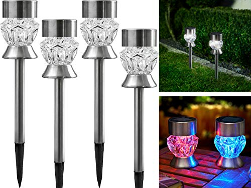 Bonetti - Solarlampen für Außen aus Edelstahl mit Glas im Diamanten-Look, kalt-weiße LED/bunt, kabellos und wetterfest, dekorative Solarleuchte für den Garten, Terrasse und Balkon (4)