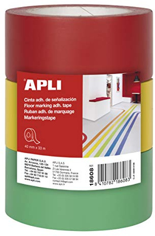 APLI 18608 Klebeband, PVC, rot, gelb, grün, 40 mm x 33 m, 160 μm, 3 Stück