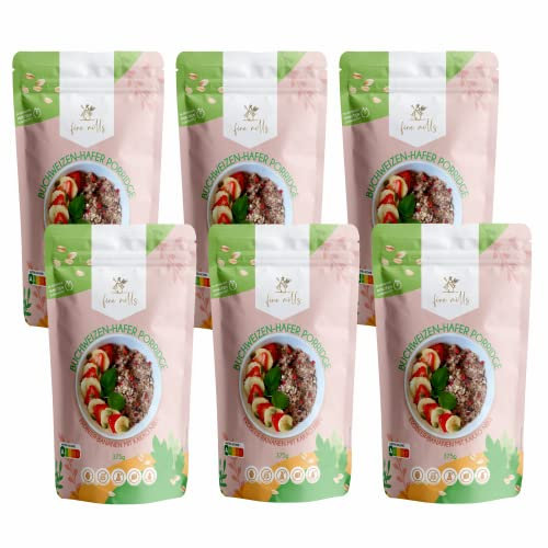 fine mills Buchweizen-Hafer Porridge, Erdbeer-Banane, 6er Pack (6x375g), glutenfrei, ohne Zuckerzusatz