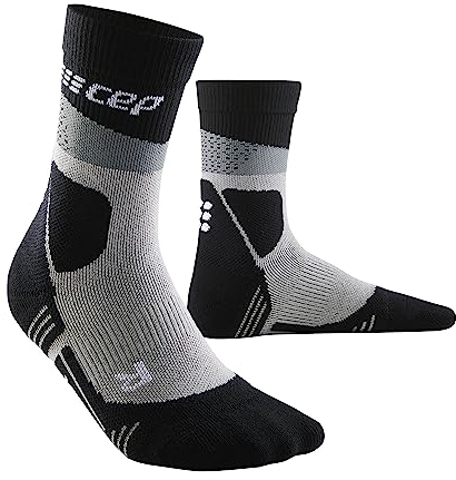 CEP HIKING MAX CUSHION – Mid-Cut Merino Socken für Herren für Trekking & Hiking – Wandersocken Merino für Herren mit Smart Dry & Silber-Ionen, starker Polsterung – Anti Blasen Socken – Grau/Schwarz L