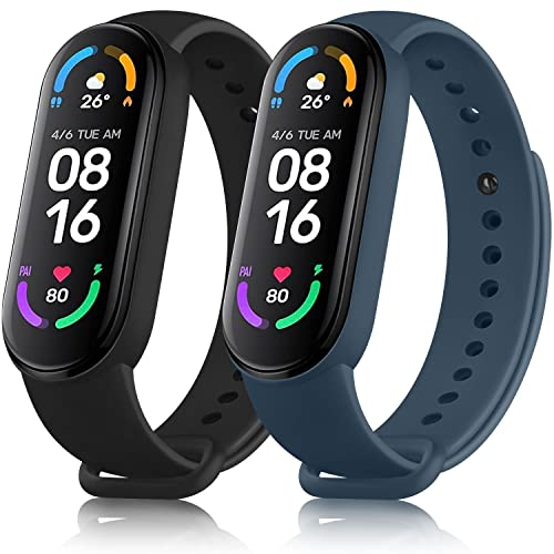 Vancle 2 Stück Armband Kompatibel Mit Xiaomi Mi Band 6/5 Und Amazfit Band 5 - Silikon Uhrenarmband Für Damen Und Herren, Original Classic Sport Ersatzarmband