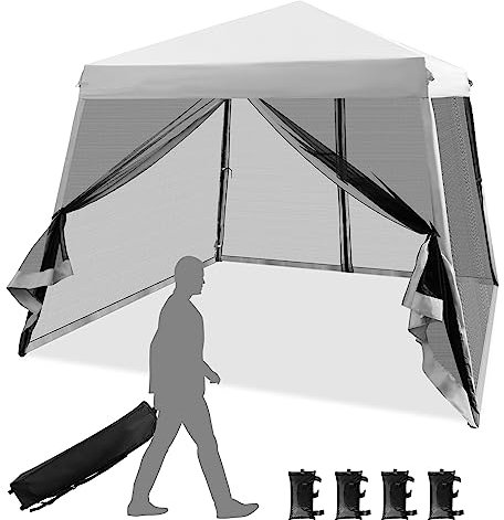 COSTWAY 3m x 3m Pop Up Gazebo, 3 Height Adjustable Instant Canopy Tent with Zipped Mesh Side Walls & Storage Bag, Waterproof UPF50+ Sun Protection Shelter for Garden Camping Party (Grey)