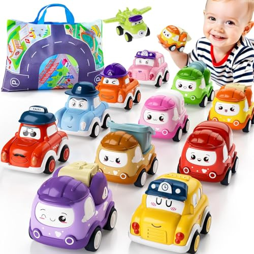SYHLN Toy Cars for 1 2 3 Year Old Boys,12 Pcs Baby Pull Back Cars set,Vehicle Digger Tractor Truck Push And Go,1st Birthday Gifts for Toddlers kids Children Girls