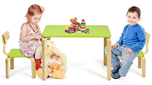 LIFEZEAL Kindertisch mit 2 Stühlen, Kindersitzgruppe aus Massivholz, Kinder Sitzgruppe für Jungen & Mädchen, 3-teiliges Kindermöbel für Kinderzimmer & Spielzimmer, für 3-12 Jahre (Grün+Natur)