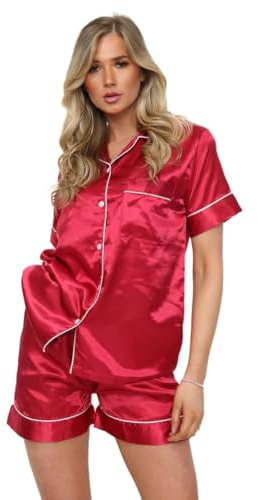 Hamishkane® Silk Ladies Pyjamas, Short Sleeve Button Down Top & Shorts PJs | Smooth Lightweight Satin, Button Up Pyjama Top, Short Sleeve, Matching Shorts, Loungewear Set for Women, Bridal Nightwear Set