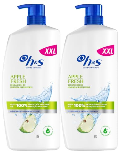 H&S Apple Fresh Champú Anticaspa 2x1000ml con Dispensador, para Uso Diario. Hasta 100% de Protección Anticaspa, Clínicamente Probado. Para Todo Tipo de Pelo y Cuero Cabelludo. Frescor, Aroma a Manzana