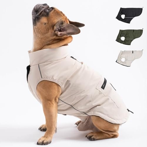 PAW WOW Toni Hundejacke | Winter Hundemantel mit Bauchschutz | Hundeweste für große & kleine Hunde (Beige, S)