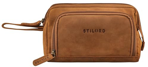 STILORD Henry Handgelenktasche Herrar Läder stor Necessär XXL Pennfodral Resa Organizer Mäppchen Kosmetiktäsch för Män Farbe:Tan - mörkbrun