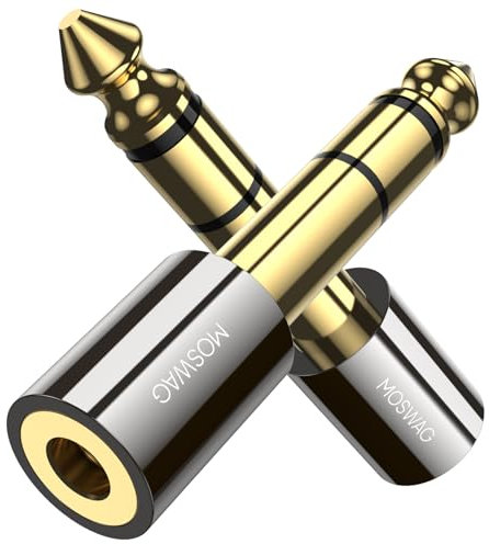 MOSWAG Adattatore jack, adattatore audio jack da 3,5 femmina a 6,3 maschio, convertitore 6,35 mm a 3,5 mm per cavo chitarra, telefono, computer desktop (2 confezioni)