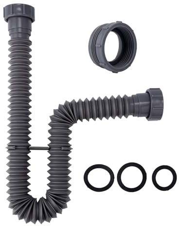 Kit di Scarico per Lavandino, Sifone Flessibile Espandibile da 3,8 cm Tubo di Scarico Flessibile per Lavandino da 19-45 cm per Lavandini del Bagno Lavandini Della Cucina