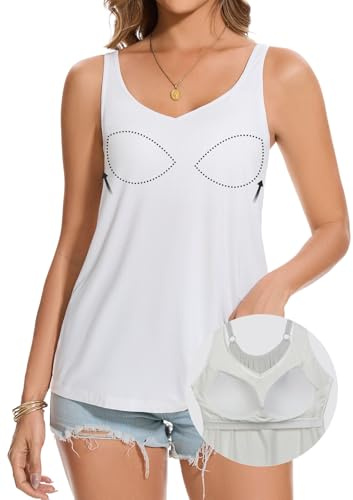 Joyshaper Débardeur pour femme avec soutien-gorge intégré - Pour l'été - Décontracté - Coupe ample - Sans manches - T-shirt basique, L