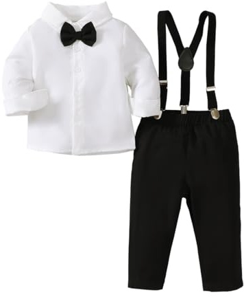 Citridarll Baby Boy Clothes Suits Toddler Dress Shirt with Bowtie Suspender Pants Outfit Sets Gentleman Wedding, 9-12 Months, Black