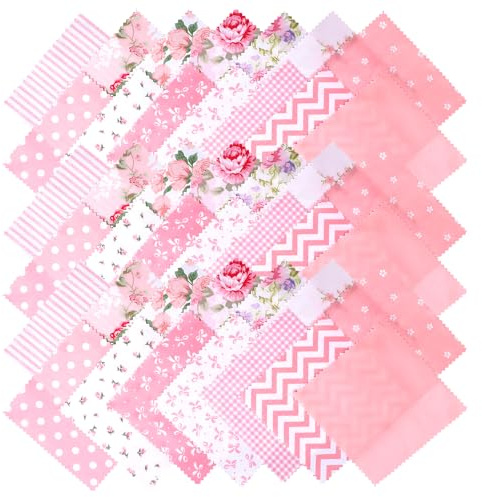 Ymapinc 42Pcs Pink Charm Packs for Quilting - 13.5x13cm | Pre-Cut Fabric Squares for Sewing Work, Cute Floral Patchwork Cotton Fabric Squares DIY Craft Bundle