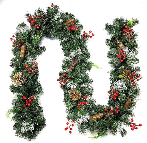 aqxreight Julgirland, 1,8 M 2,7 M Flexibel PVC-konstgjord Girland med Bowknot Bär Xmas Ball för Trappor Räcke Öppen Spis Dörr Träd Julfest Dekoration (1,8 m röda bär)