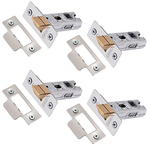 XFORT Tubular Latch, Polished Chrome, Tubular Door Latch for Internal Wooden Doors, (4 Pack, 65mm)