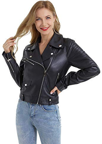 DIASHINY Kurz Kunstlederjacke Damen mit Pu Reißverschluss Kurz Motorrad Biker Jacke Mantel 013 M