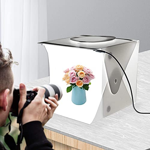 Rehomy Caja de luz portátil para fotografía, mini caja de luz para estudio fotográfico, kit de tienda de campaña de fotografía con tira de luces LED duales, 6 fondos