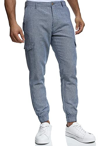 Indicode Herren Booth Cargohose aus Leinen & Baumwolle mit 6 Taschen | Stoffhose für Männer Navy, S