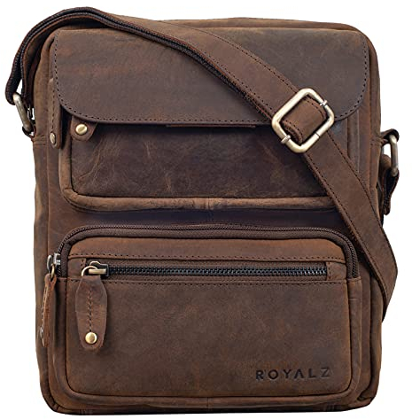 ROYALZ 'Florida' Schultertasche Herren Klein Leder Vintage Look Kleine Umhängetasche Männer mini Messenger Bag Ledertasche, Farbe:Nevada braun