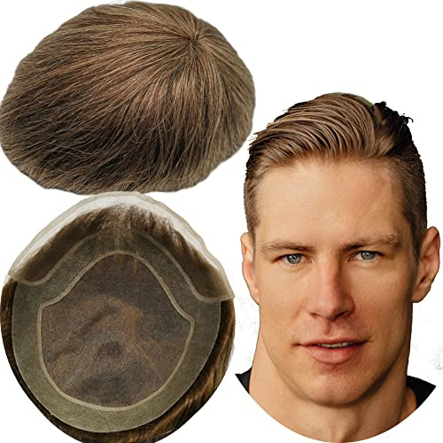 Protesi Capelli Uomo Yanahair Toupee per Uomini Parrucchini Parrucca Capelli Veri Uomo Parrucche 100% Europeo Capelli Umani Veri Fine Francese Pizzo con PU Toupet (8x10”,#4 marrone chiaro)