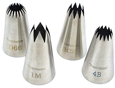 Tumtanm Große Spritztüllen, 4 Stück, #2CZ #D66#4B, #1M, Edelstahl, nahtlos, Spritztüllen-Set für Cupcakes und Backen