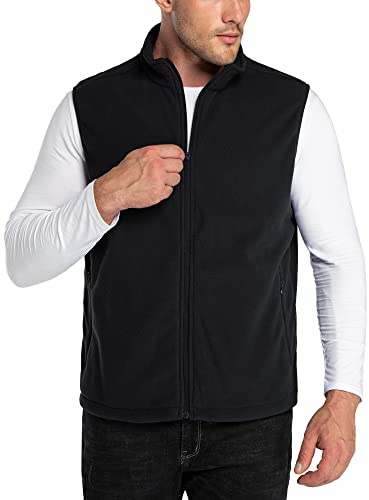 33,000ft Men's Fleece Gilets Lightweight Sleeveless Jacket Vest Windproof Bodywarmer Outerwear Golf Gilet With Zip Pockets for Hiking Cycling Running Black 3XL