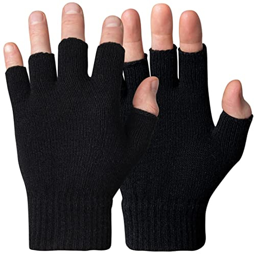 DOVORTEX Fingerless Gloves for Men & Women, Winter Knitted Thermal Gloves with Soft Lining, Insulated Cold Weather Gloves for Outdoor, Driving, Work, One Size, Black