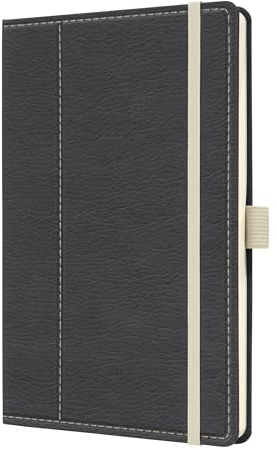 Sigel CO697 Notizbuch A5 dotted, Leder-Look, grau, weiß, Hardcover, 194 nummerierte Seiten, nachhaltiges Papier, mit Inhaltsverzeichnis, Stiftschlaufe, Falttasche, Conceptum