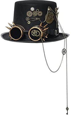 BPURB Chapeau haut-de-forme steampunk avec lunettes pour homme et femme