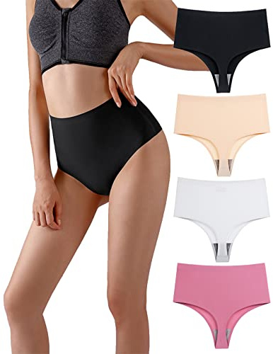 Wowdecor String taille haute pour femme, sous-vêtements de contrôle du ventre, en coton sans couture, culotte grande taille, Lot de 4 Mix C, XX-Large