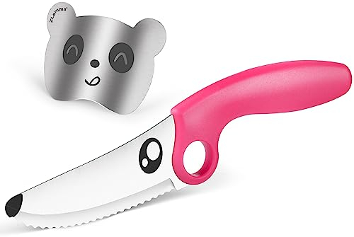 ZLemma Kit Couteau de Cuisine pour Enfants - Lame Acier Inoxydable - Protège-Doigts et Protège-Lame - Ustensile Sécurisé et Ergonomique - Rose