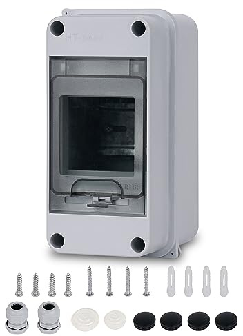 Caja Estanca Exterior Electrica 3 Módulos, IP65 a Prueba de Agua Caja de Distribución de Superficie, con Bloque de Terminales Carril DIN y Accesorios, Caja Conexiones Electricas para Jardín Exteriores