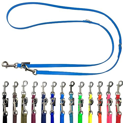 Biothane Hundeleine kleine Hunde/große Hunde verstellbar 2m / 2,40m / 2,80m / 3,50m / 5m SILBERNER Haken 9mm / 13m,m / 16mm (2,40m X 13mm, Hellblau)