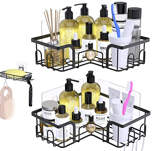 Yomisee Duschablage Duschregal Ohne Bohren, Duschablage Ecke Rostfrei Badezimmer Regal mit Seifenhalter für Badezimmer Küche, 2 Stück