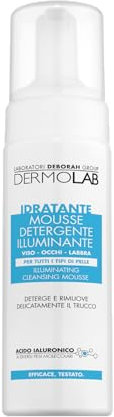 Dermolab - Mousse Detergente Viso, Occhi e Labbra Illuminante con Acido Ialuronico Idratante, Deterge Delicatamente, Lascia la Pelle Morbida, Vellutata e Luminosa, 150ml