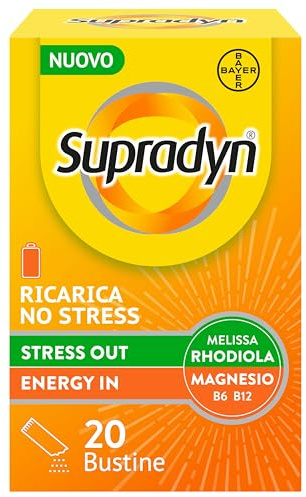 Supradyn Ricarica No Stress, Integratore Multivitaminico Antistress Adulti con Magnesio, Vitamine B, Rhodiola Rosea e Melissa, 20 Bustine Limone