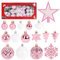 ZALAON 105 Pcs Babubles, 1.2/1.5/2/2.3 Inch Pink/White Christmas Balls Decoration Shatterproof Tree Baubles Treetop Star Hanging Snowflakes Pedant Balls Set With Strings