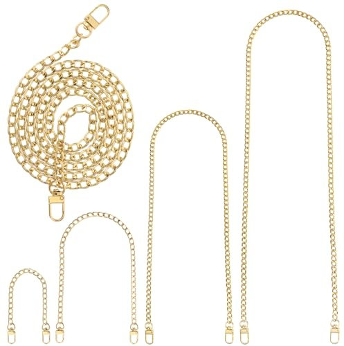 4 Stück Taschenkette Metall Kette Schulterriemen Gold Kettenriemen Schultergurt für Taschen DIY Flachketten Riemen Ersatz Trageriemen Kette mit Karabinerring, für Damen Handtaschen Umhängetasche