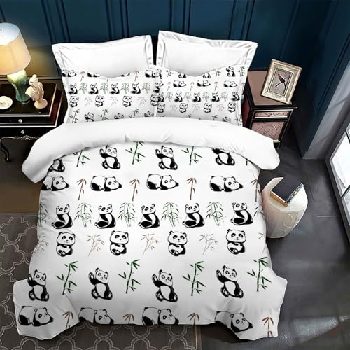 PAAHRYI Panda - Biancheria da letto per bambini, 135 x 200 cm, copripiumino con motivo Panda e bambù, copripiumino stampato 3D a tema animale, per bambine e ragazzi (200 x 200 cm, B)