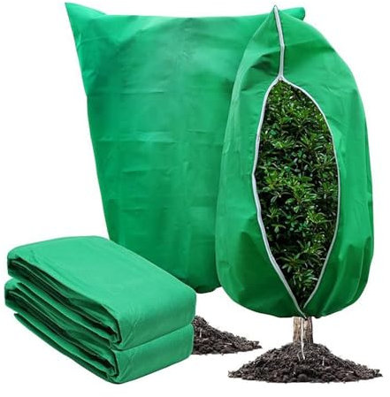 KUWUNG 2 Pezzi Cappuccio Protezione Piante Inverno, Verde Telo Copri Piante Inverno con Cerniera e Cordoncino,Telo Piante Antigelo,Telo Antigelo per Piante,Telo per piante inverno antigelo (80*120CM)