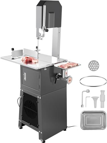 VEVOR Sierra de Cinta Eléctrica Comercial para Carne, Máquina Cortadora de Huesos Vertical de Acero Inoxidable de 850 W, Grosor de Corte de 180 mm, para Costillas de Cerdo y Res, 792 x 535 x 1488 mm