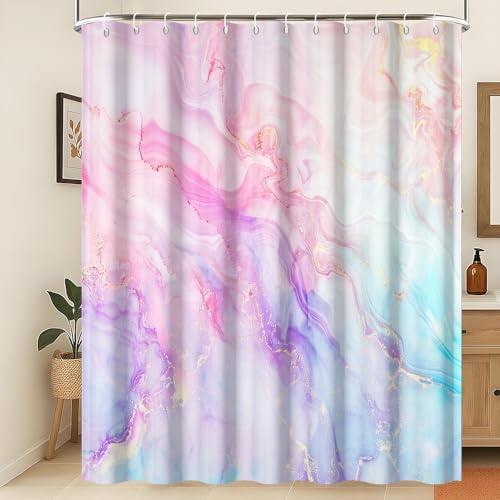 Xiaoterna Marmor duschdraperi färgglad blå rosa lila guld glitter marmor duschgardiner lyx akvarell bläckkonst badrumsgardiner tvättbart vattentätt tyg badrumsdekoration 150 x 200 cm