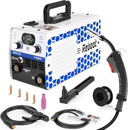 Soldador MIG Sin Gas,145A 230V 3 en 1 Portátil Máquina de Soldar MIG con IGBT Inversor Soldadora MIG, Pantalla Digital Inteligente RBM1450