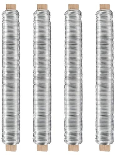 VIVIIHOO 4 Stück 38m Langer Basteldraht, lackierter Rostschutz-Bindedraht – hochwertiger Blumendraht zum Basteln – Gartendraht zum Verbinden von Blumen und Pflanzen, Ø 0,5 mm (sliver)