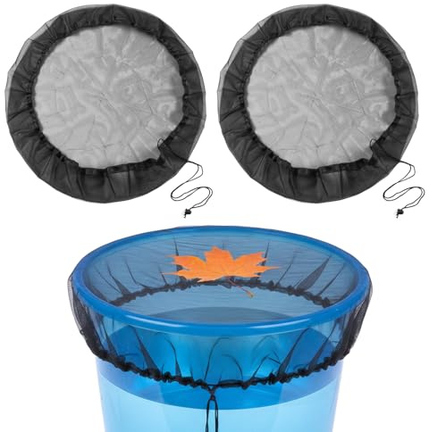 Confezione da 2 coperture a rete da 99 cm per raccolta dell'acqua del barile di pioggia, rete con coulisse, copertura per botte d'acqua a maglia fine, nera, riutilizzabile, filtro per secchio per la