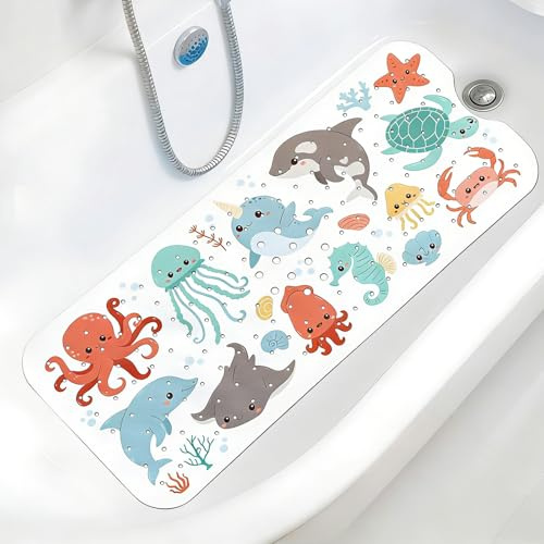 Vookkp Tappetino Vasca Antiscivolo Bambini 100x40cm Tappeto Antiscivolo Vasca Senza BPA Tappetino Doccia Antiscivolo Bambini Resistente alla Muffa e Lavabile in Lavatrice