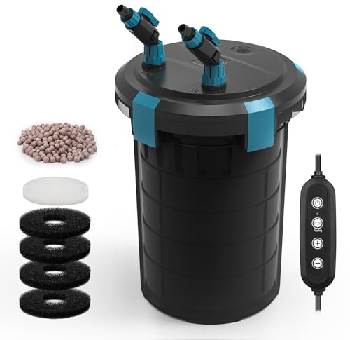 Fishnanny External Filter Aquarium mit DC Controller & Feeding Pause Mode, Quiet Adjustable Flow External Fish Tank Filters ≤25dB, 5-Stage Canister Filter with Sponge & Quartz-Ball for Fresh/Saltwater